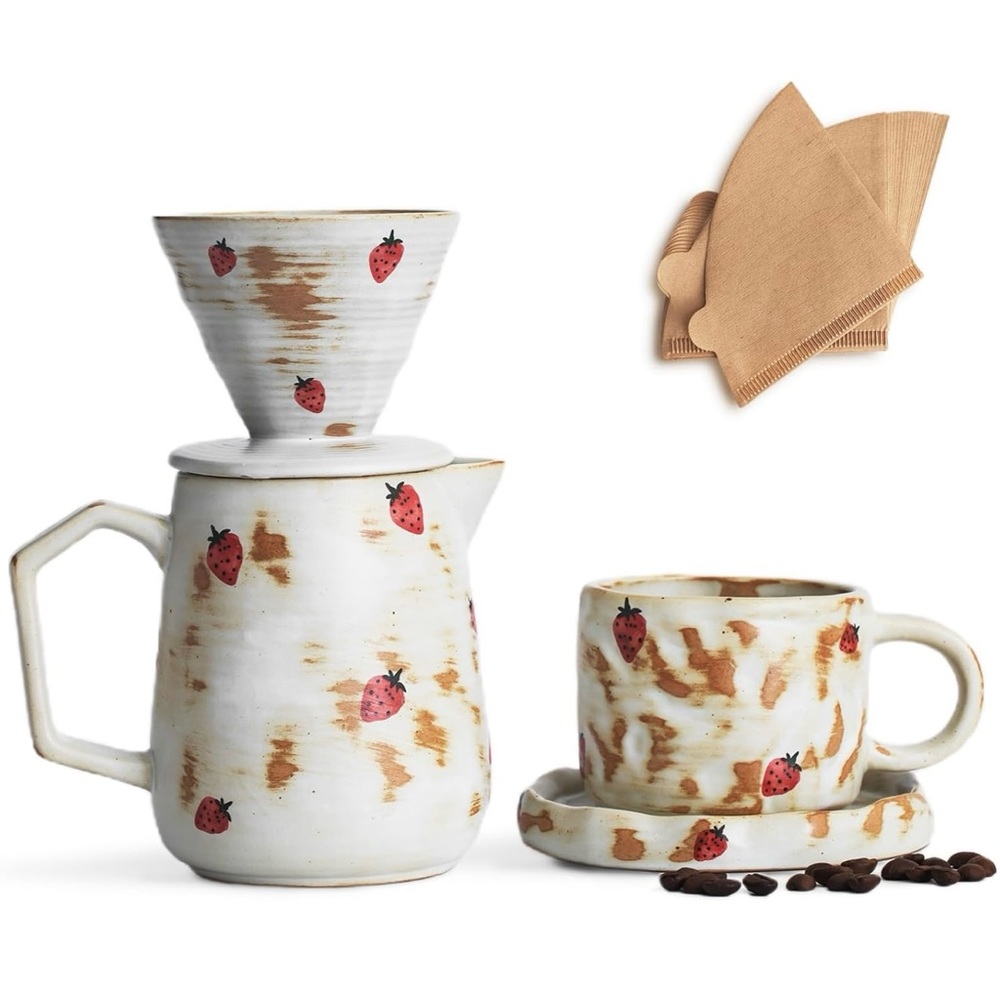 Strawberry Patterned Ceramic Coffee Set